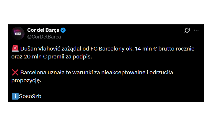 HIT! Takie WARUNKI FINANSOWE postawił Dusan Vlahović Barcelonie!